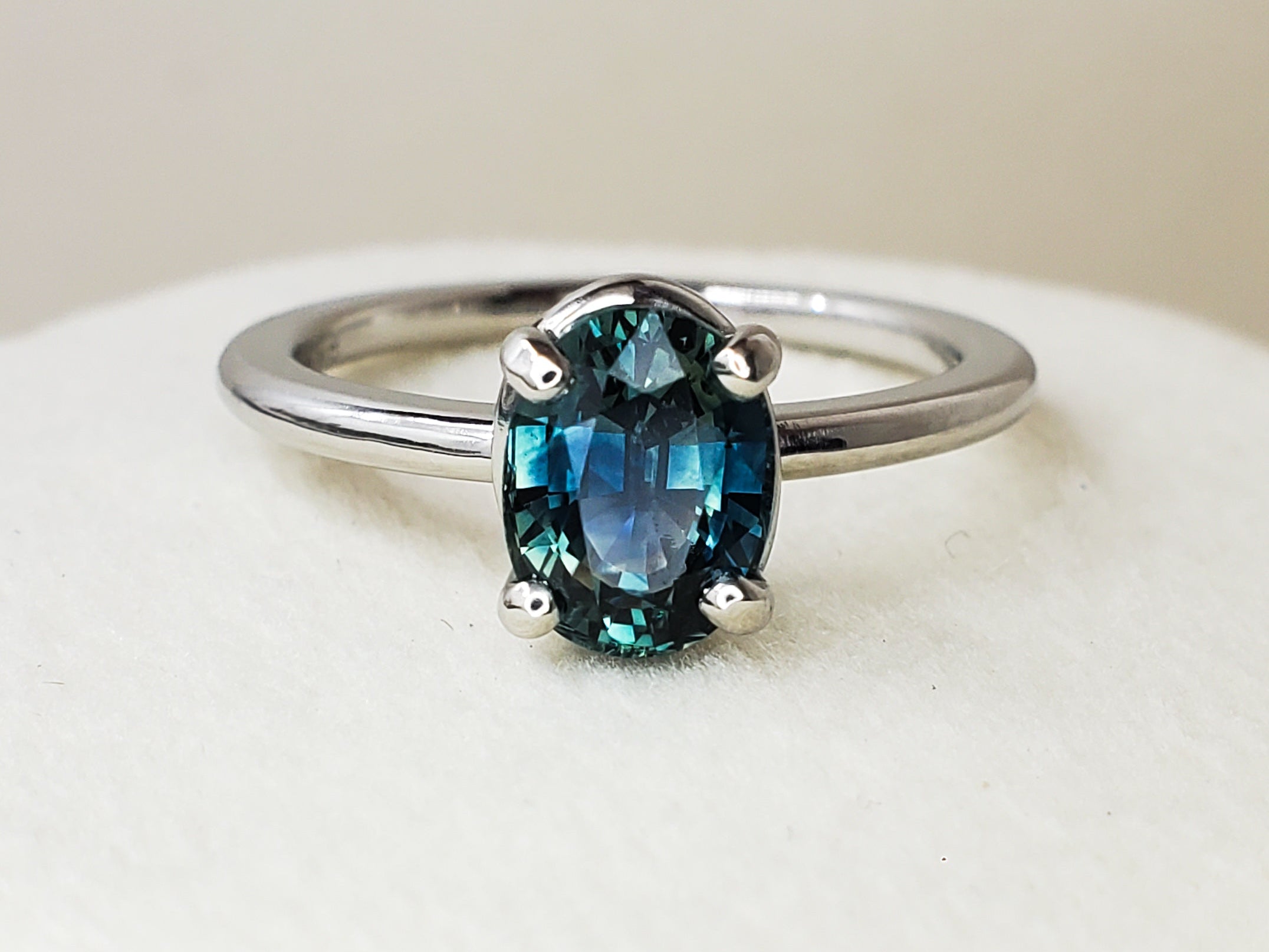 Custom Design: 1.54ct Teal Oval Sapphire Engagement Ring