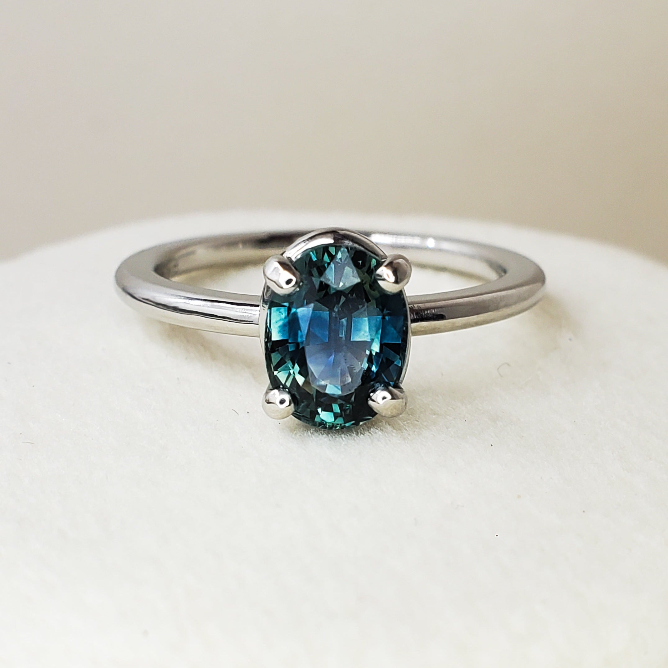 Custom Design: 1.54ct Teal Oval Sapphire Engagement Ring