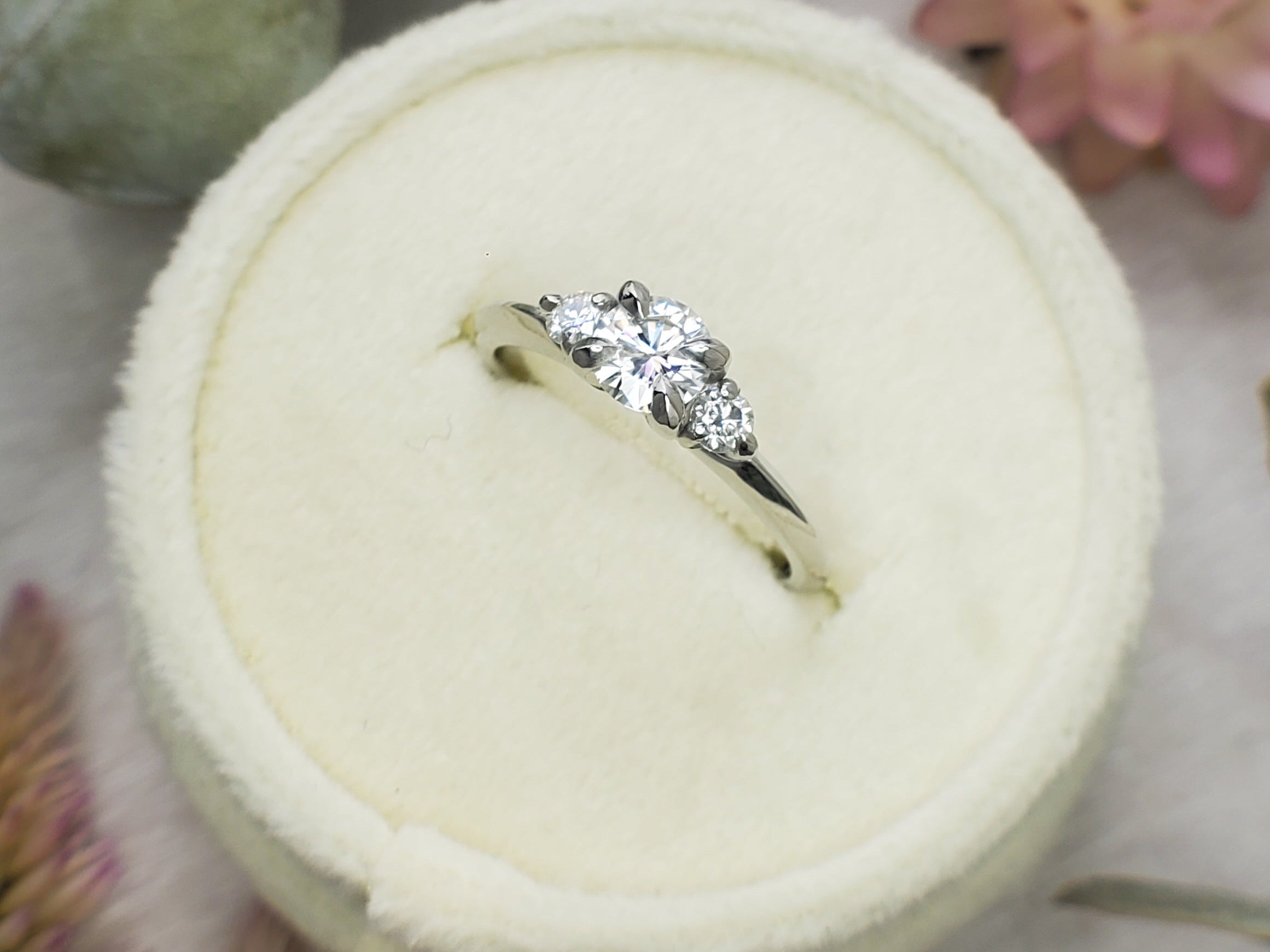 Custom Design: "Lilac" 3-Across Leaf Engagement Ring