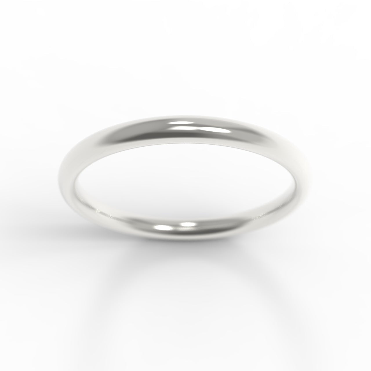 Made in Canada, 14K White Gold Wedding Band on white background.