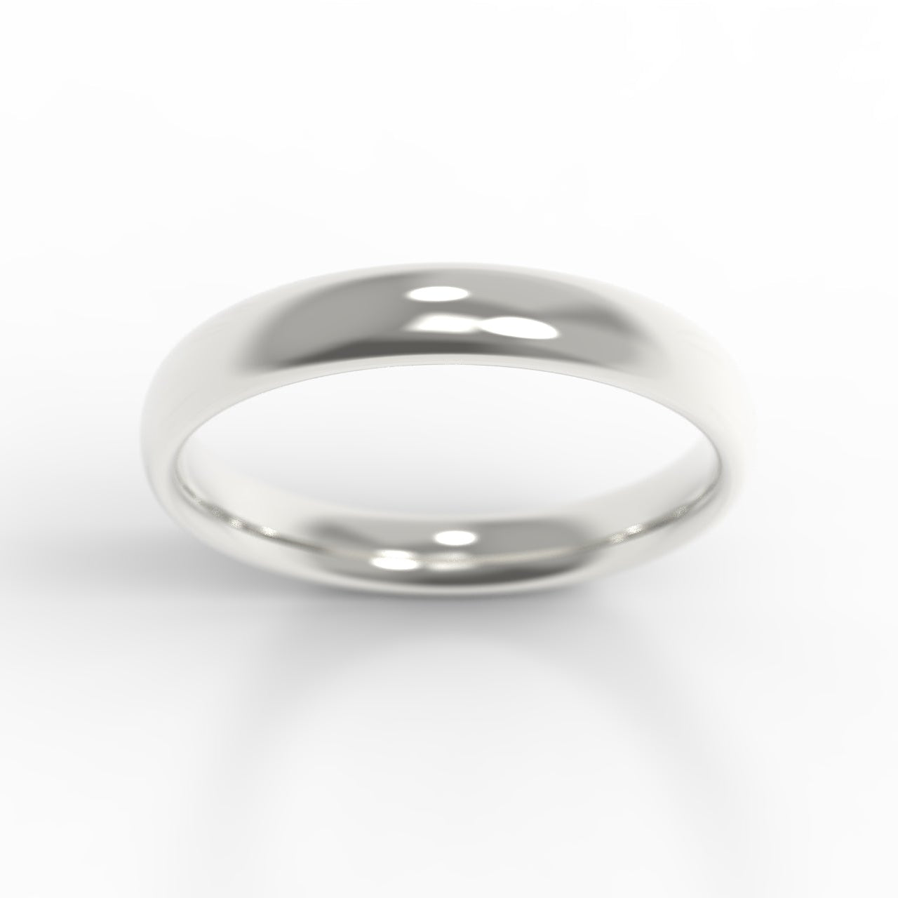 Ethically made in Canada, 14K White Gold wedding band on white background.
