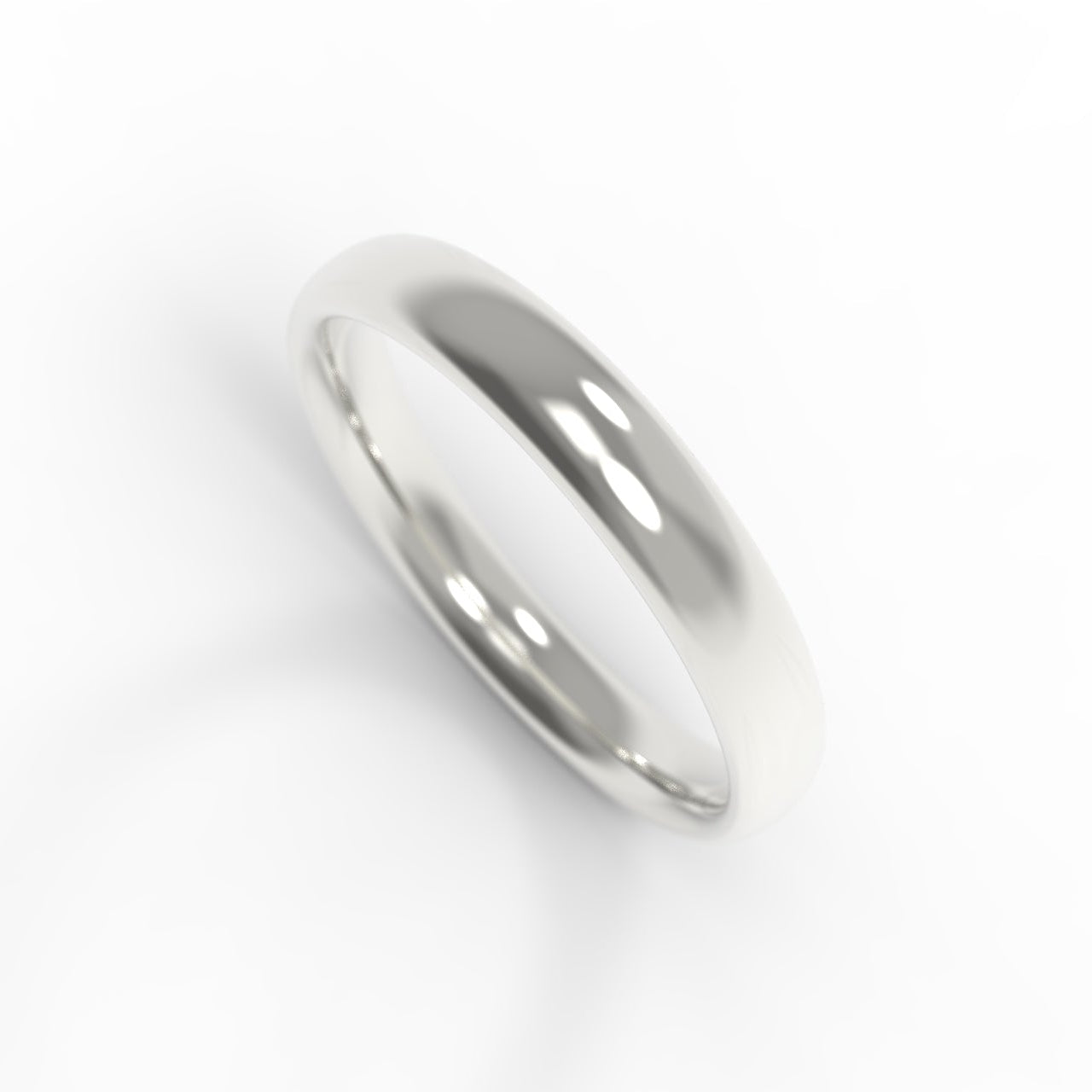 Ethically made in Canada, 14K White Gold wedding band on white background.