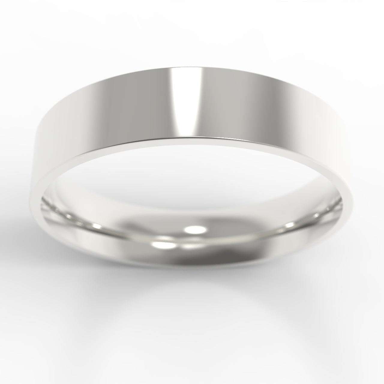 Made in Canada, Canadian Gold, 14K White Gold Wide Flat Wedding Band, on white background.