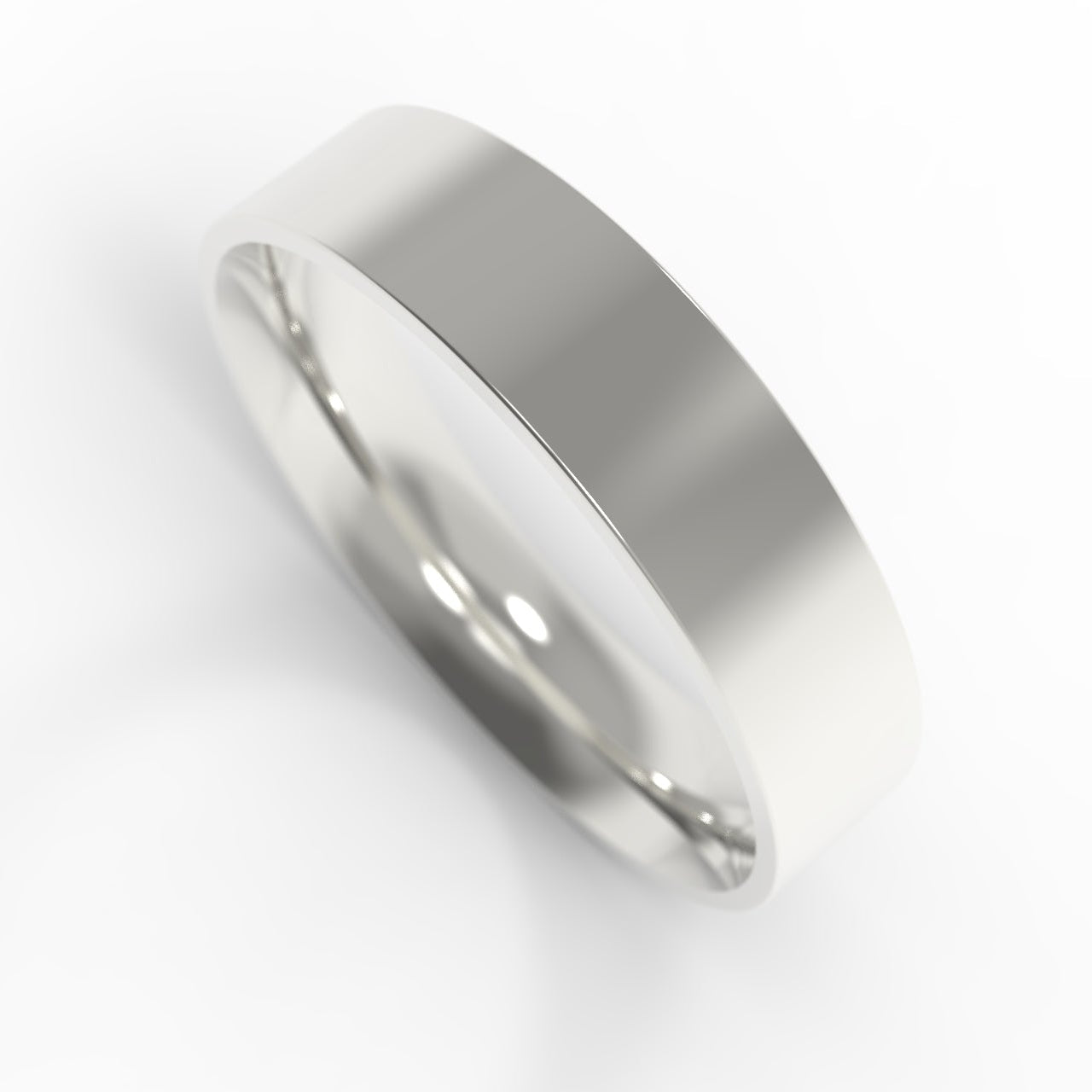 Made in Canada, Canadian Gold, 14K White Gold Wide Flat Wedding Band, on white background.