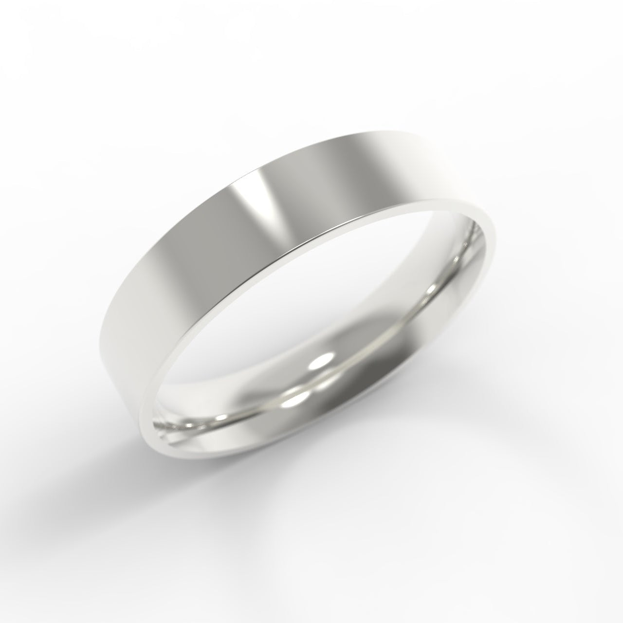Made in Canada, Canadian Gold, 14K White Gold Wide Flat Wedding Band, on white background.
