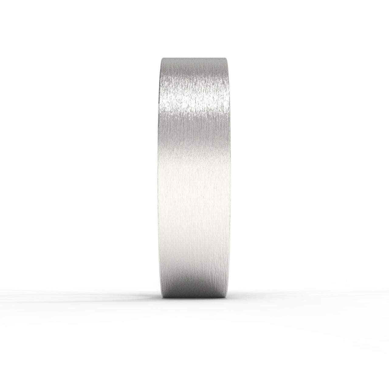 Made in Canada, Nature inspired textured 14K white gold, 6mm wide, Flat, Wedding band on white background.
