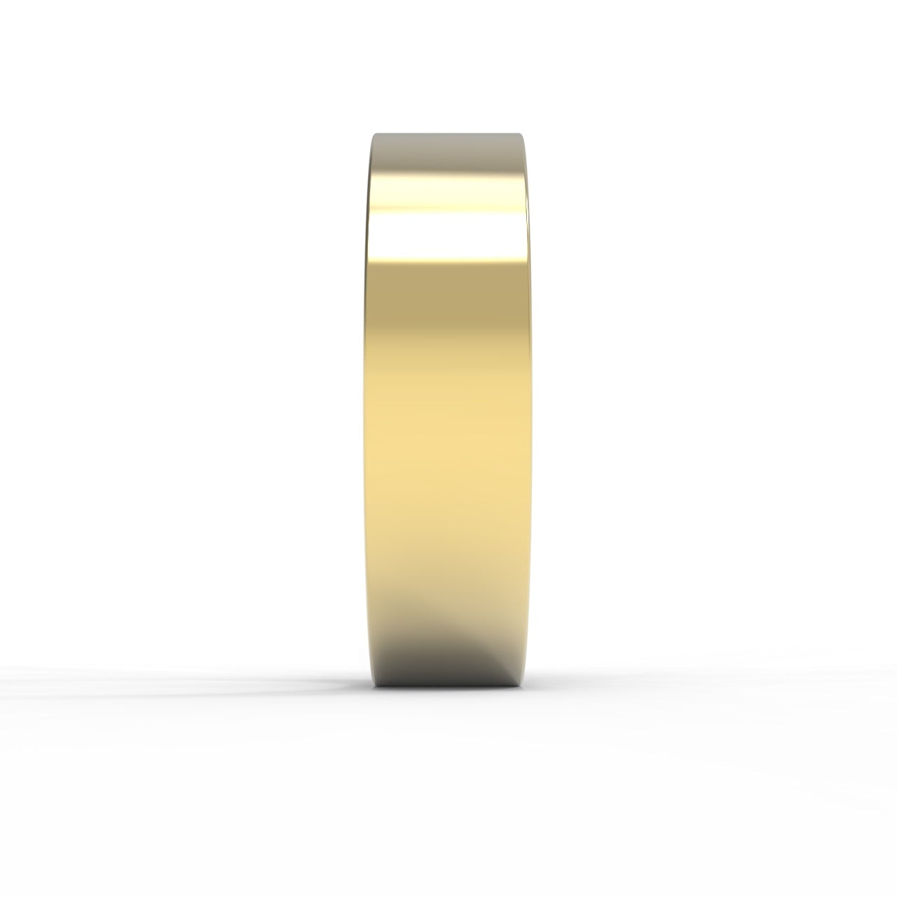 Made in Canada, Canadian Gold, 14KY Yellow Gold, 6mm Wide Flat Wedding Band on white background.