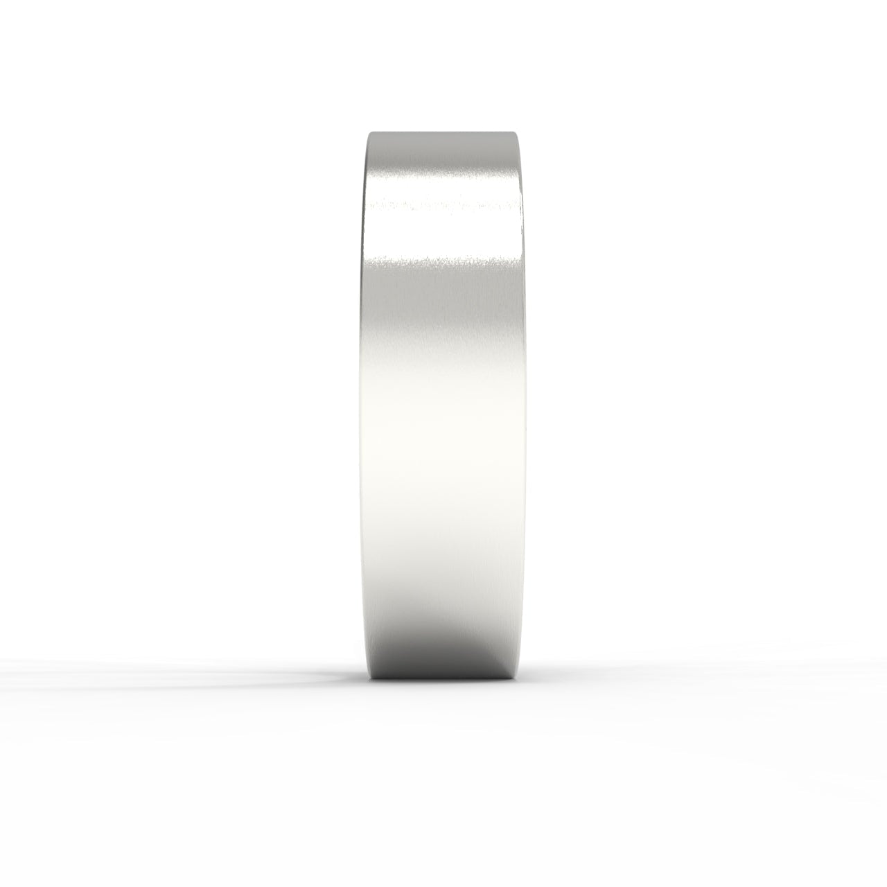 Made in Canada. 14K White Gold Flat Wedding Band on white background