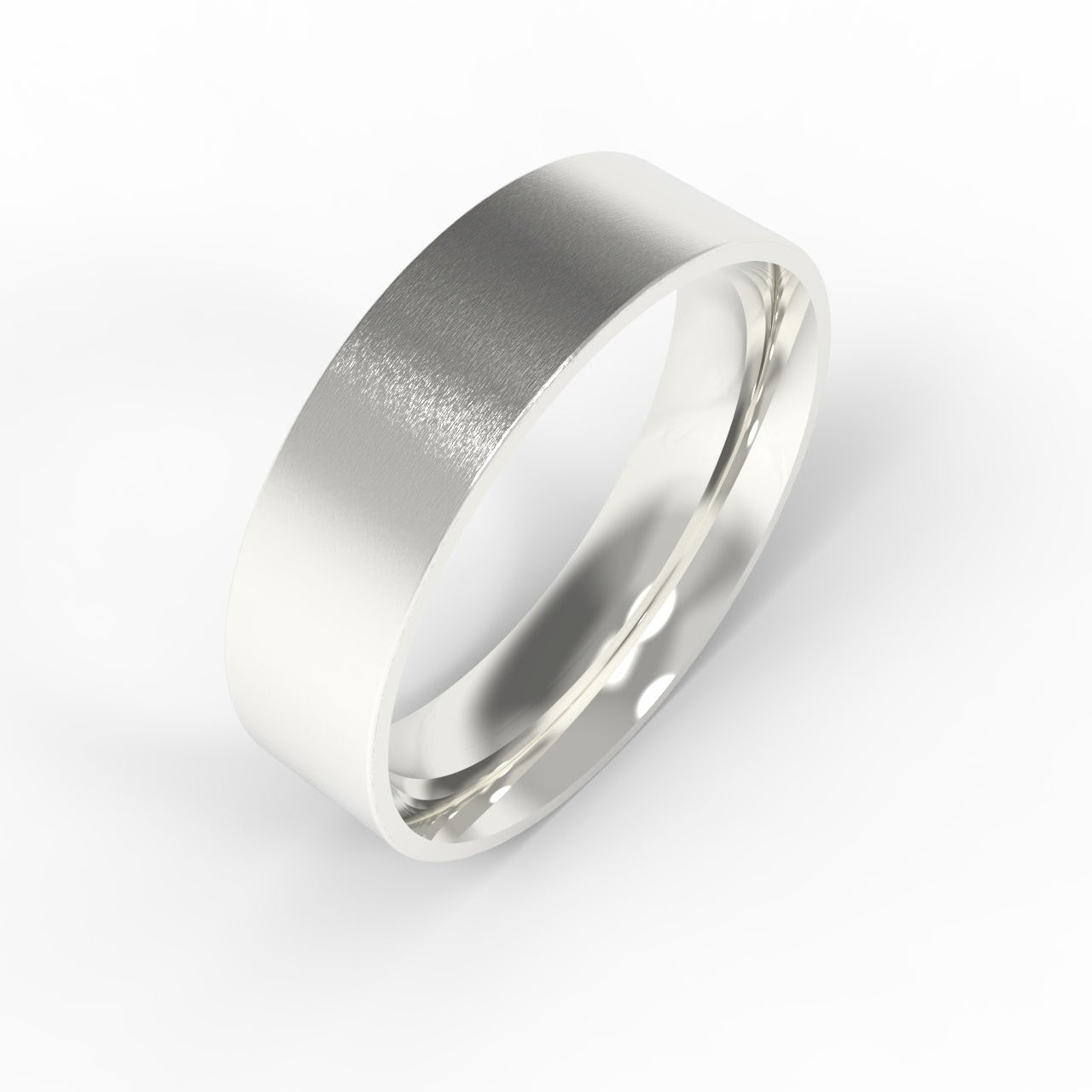Made in Canada. 14K White Gold Flat Wedding Band on white background