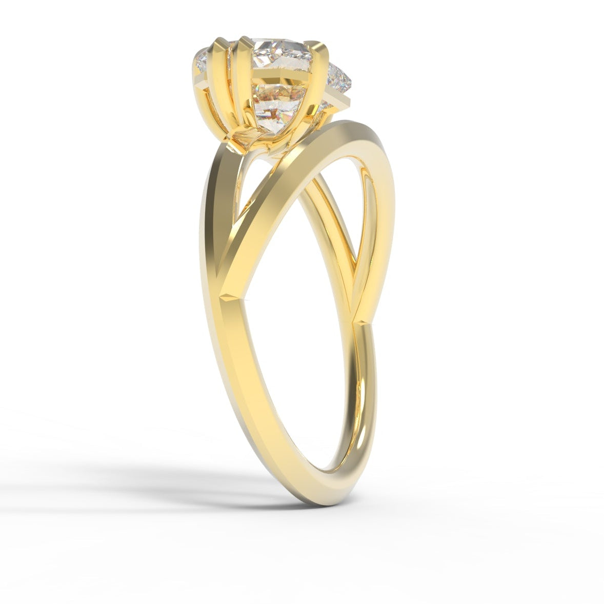 Gold Split Band Engagement Ring with Radiant Cut Diamond