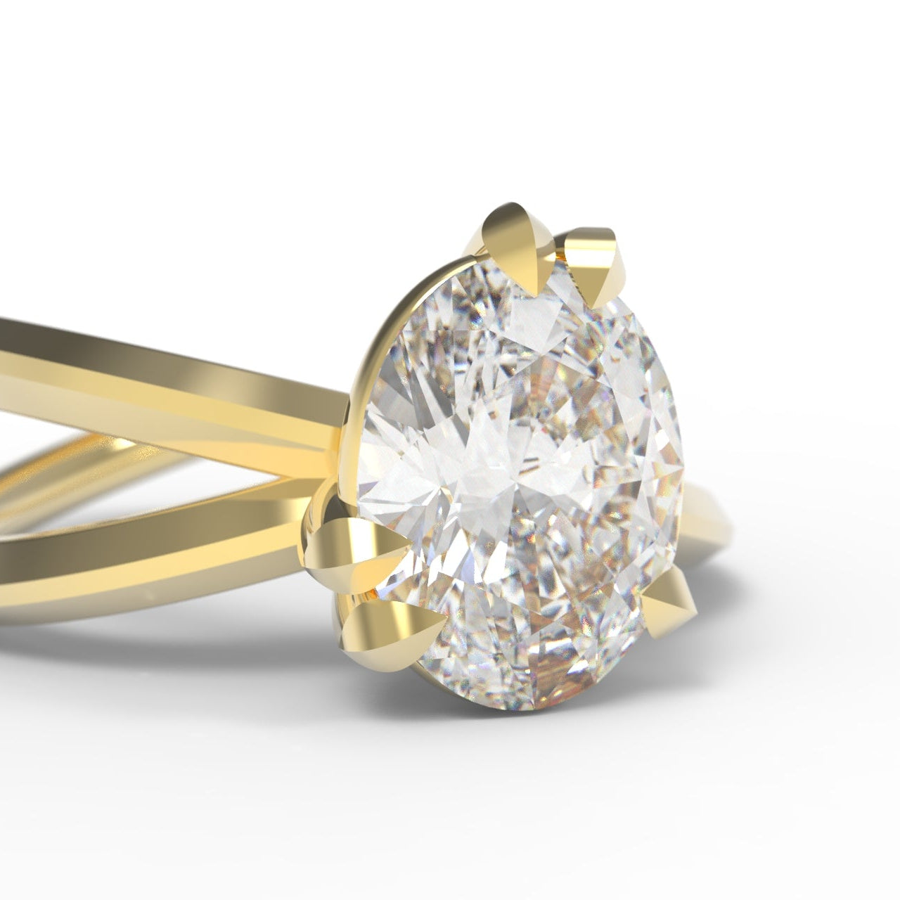 Gold ring with 2 carat oval-shaped diamond with leaf setting