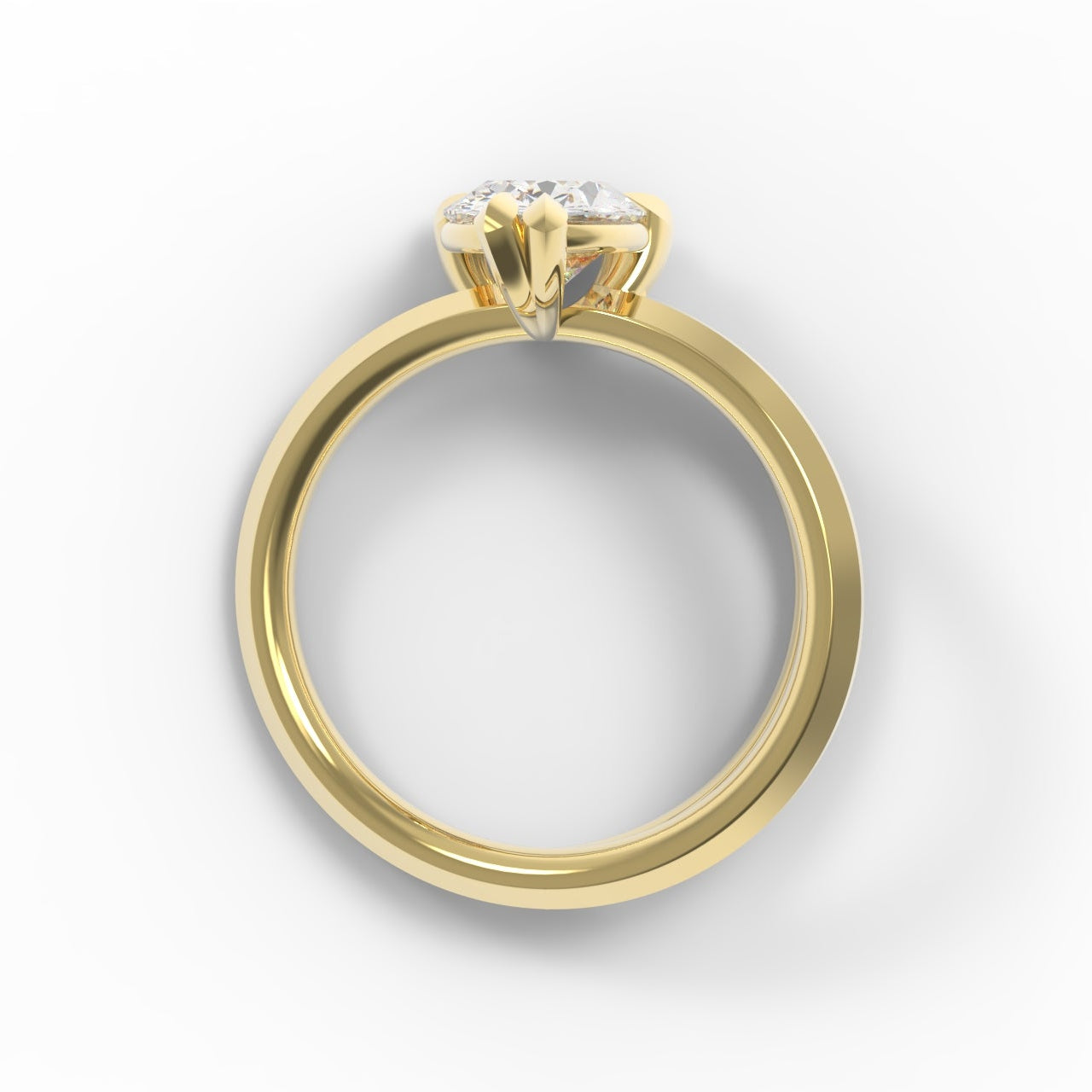 Side view of a Gold Engagement Ring with 2 carat large oval diamond, set with leaf claws and branch details.