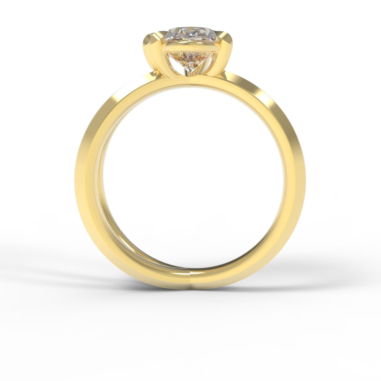Side view of a Gold Engagement Ring with 2 carat large oval diamond, set with leaf claws and branch details.