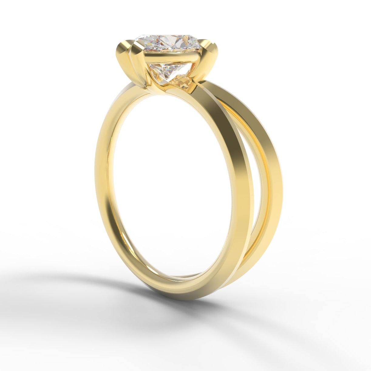 Side view of a Gold Engagement Ring with 2 carat large oval diamond, set with leaf claws and branch details.