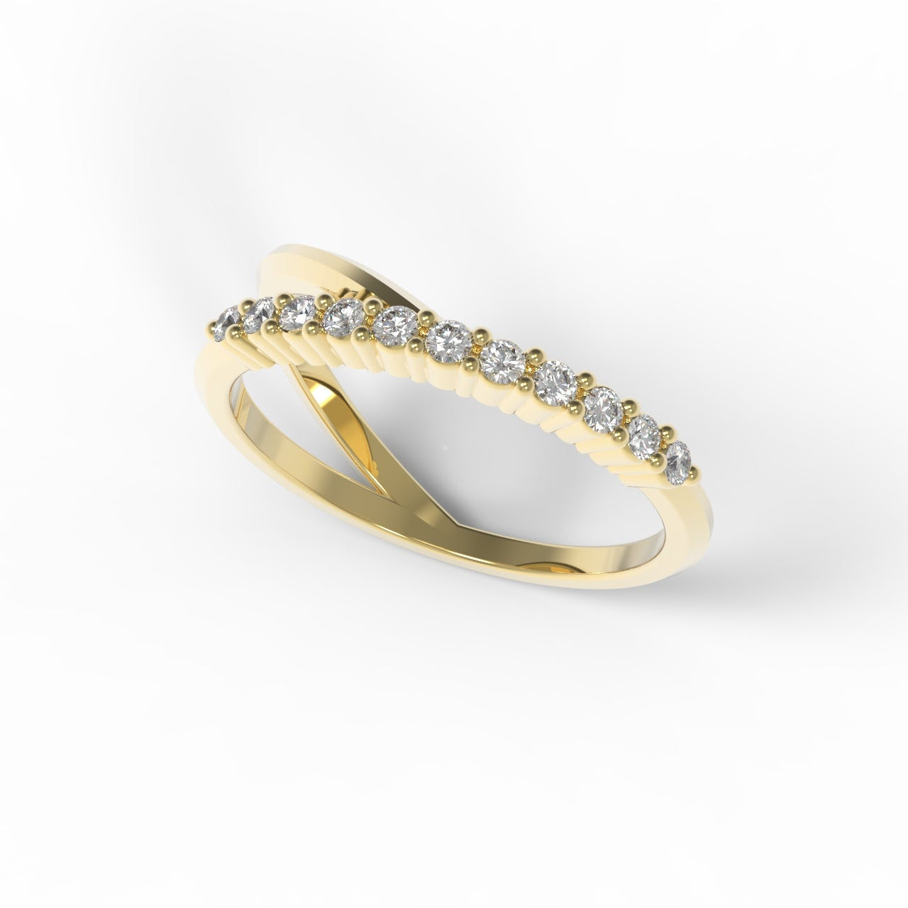 Gold ring with diamonds on a white background