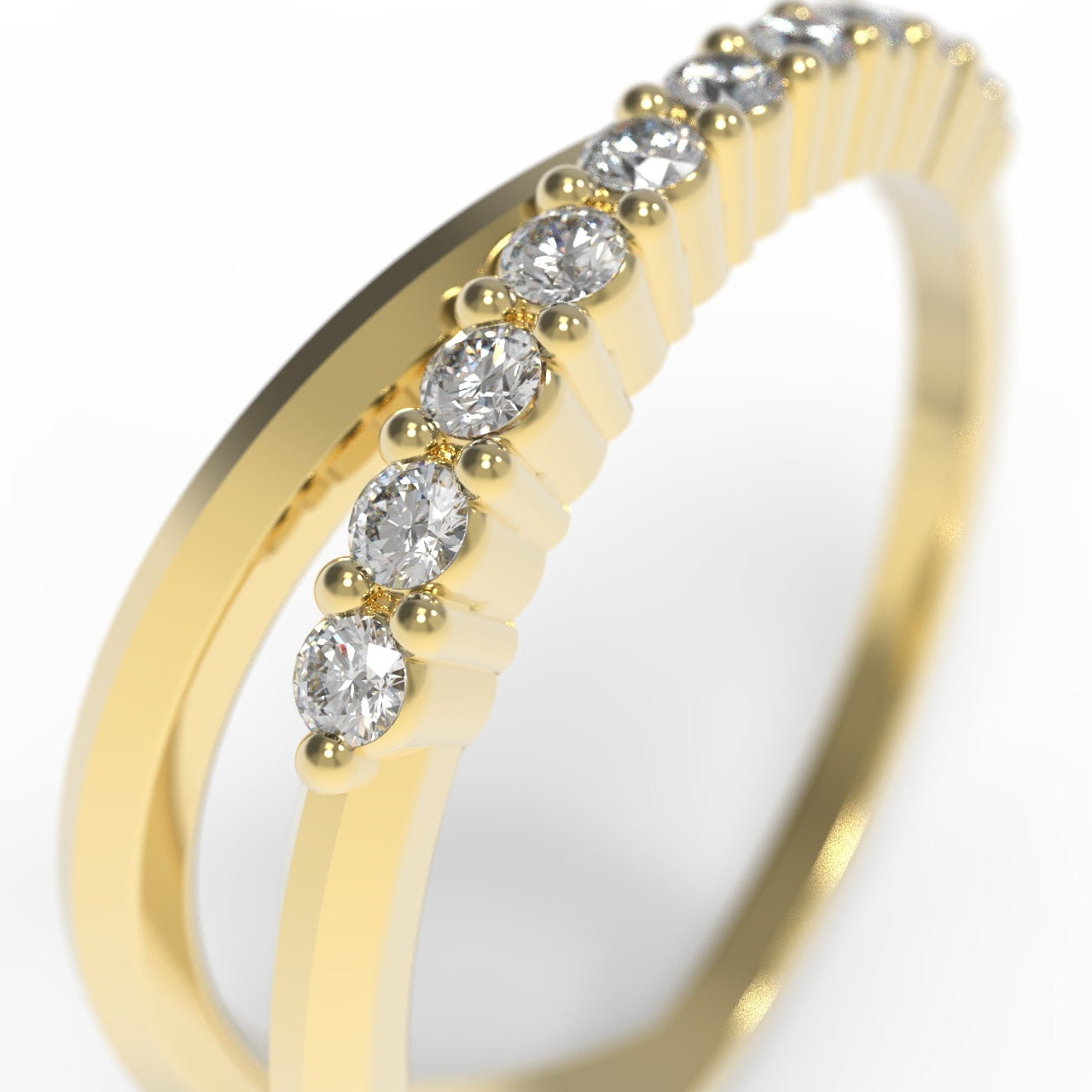 Gold ring with diamonds on a white background