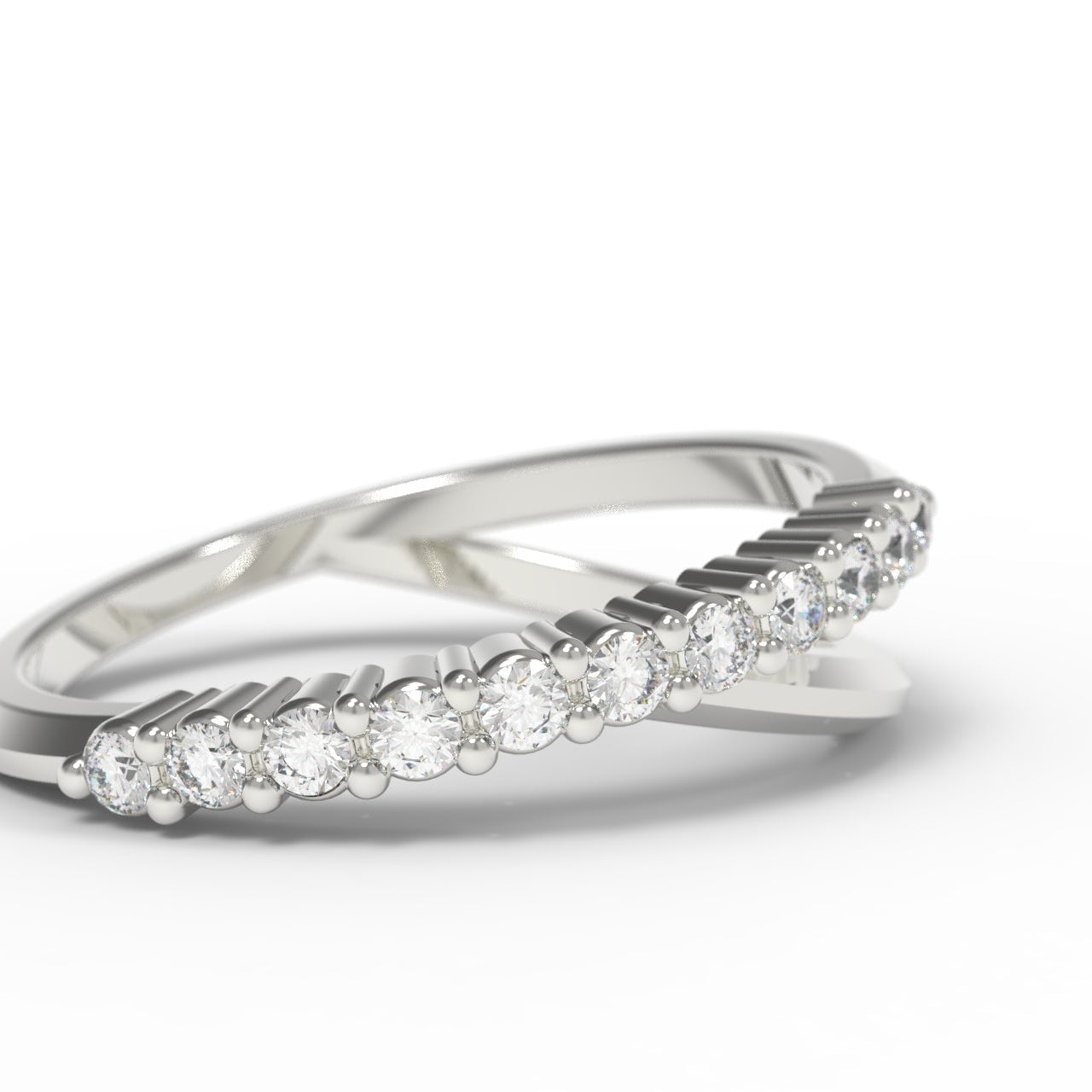 White Gold ring with small diamonds on a white background