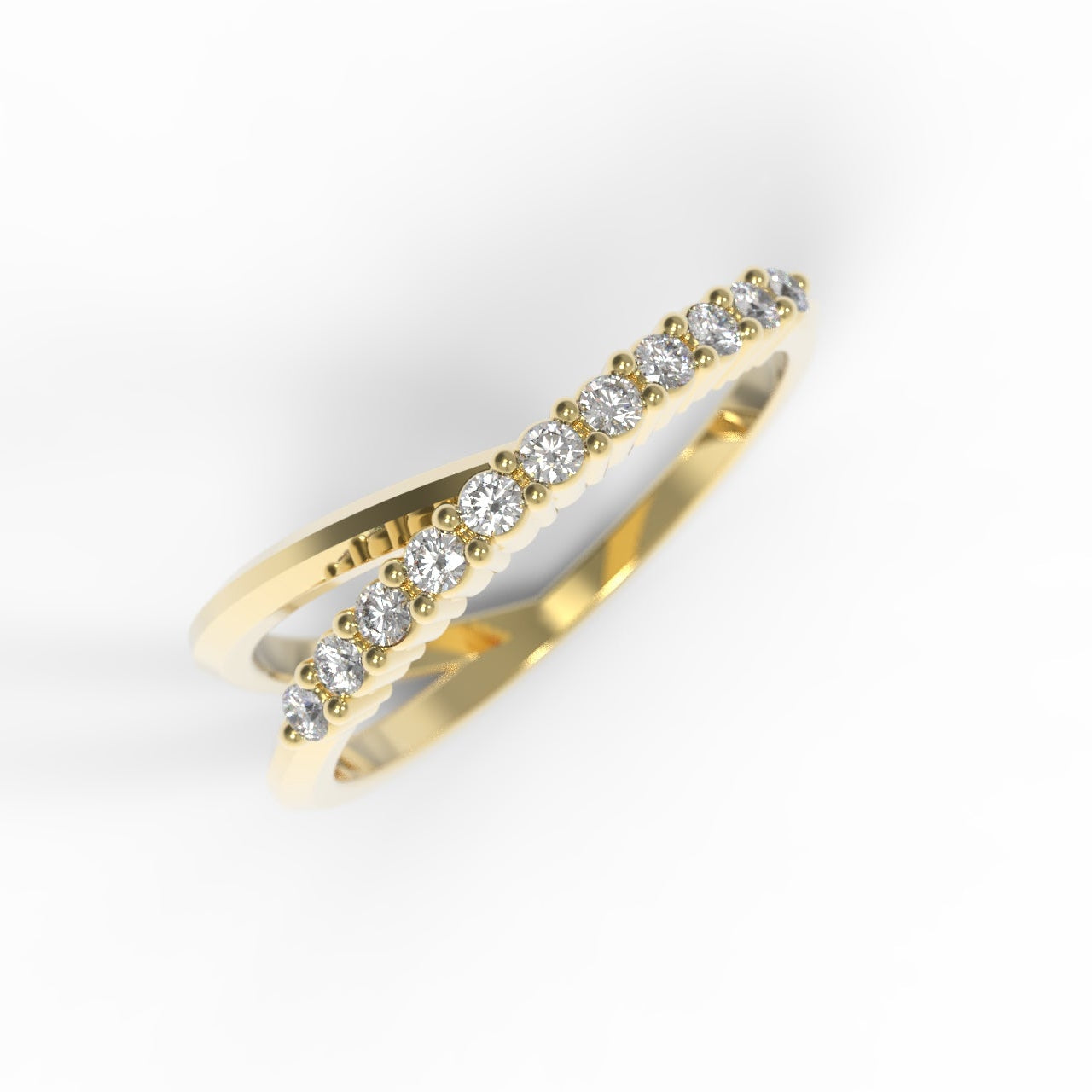 Gold ring with diamonds on a white background
