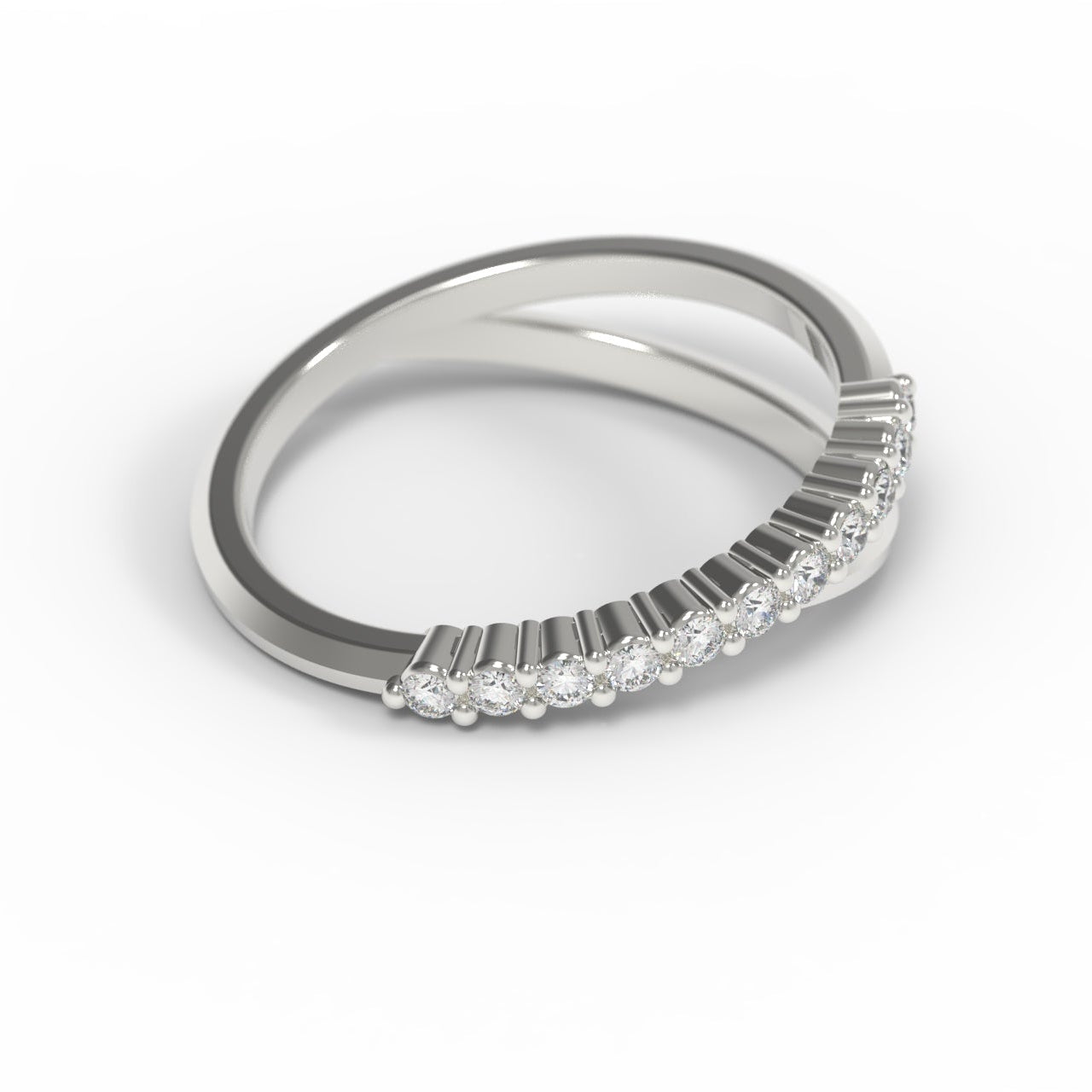 White Gold ring with small diamonds on a white background