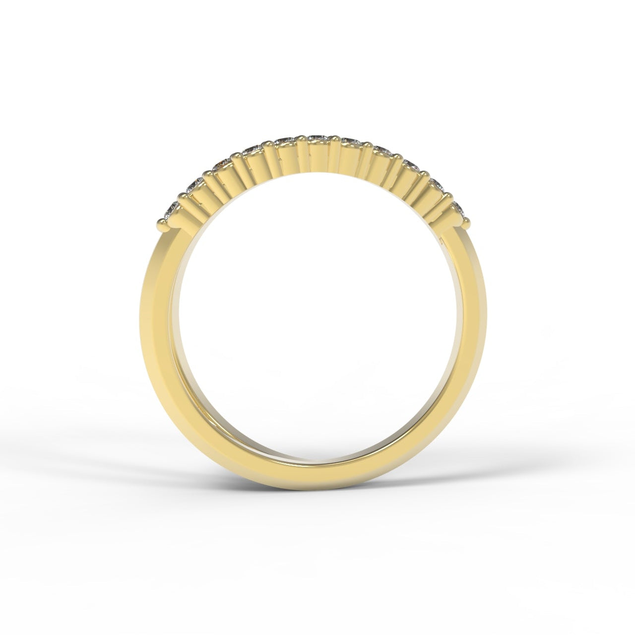 Gold ring with a textured band on a white background