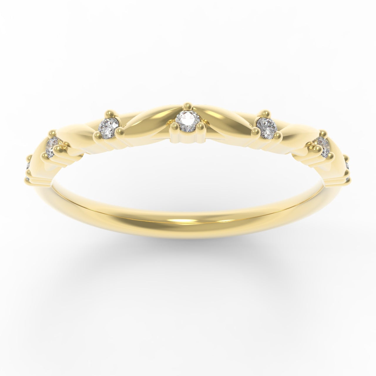 Yellow Gold and Diamond Anniversary Ring with Small Canadian Diamonds on a white background.