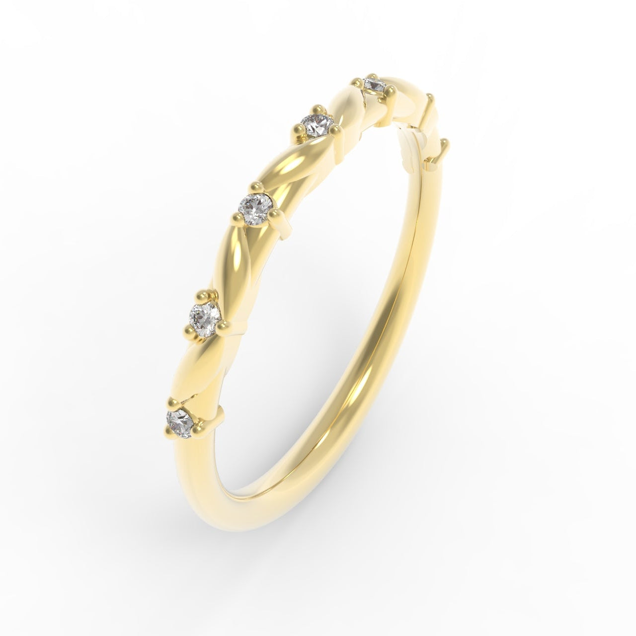 Canadian Diamond wedding band with intricate leaf details on a white background.