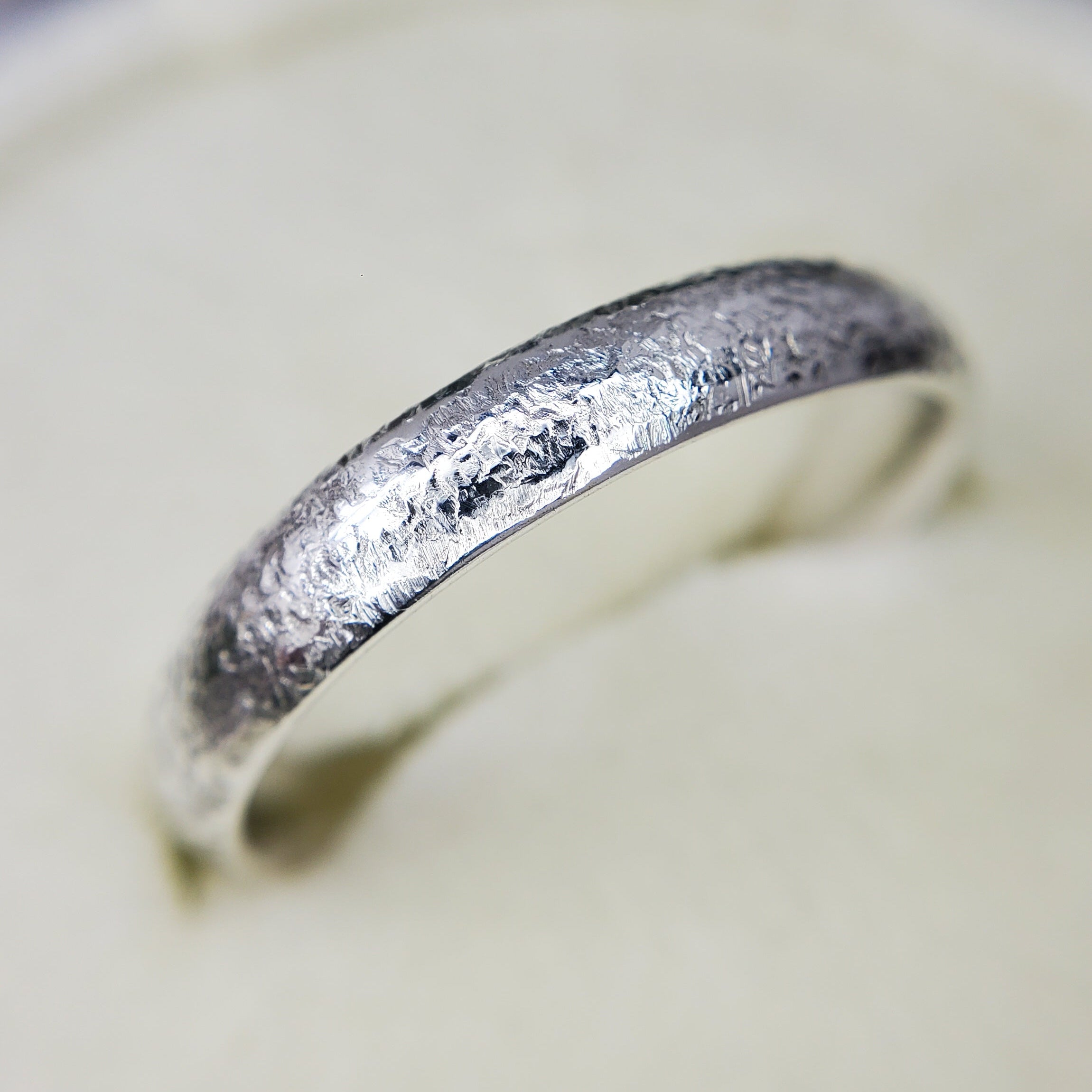 Textured Silver wedding band, ethically made in Canada.
