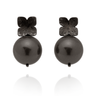 "Poppy" Flower & Pearl Studs - Black Silver